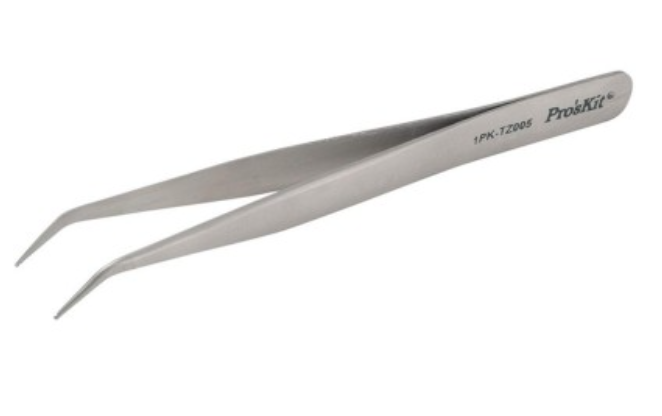 картинка ProsKit 1PK-TZ005. Пинцет изогнутый для SMD компонентов антимагнитный являющийся официальным дистрибьютором в России 