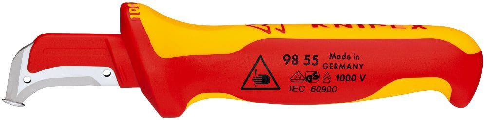 картинка KNIPEX KN-9855SB. Нож VDE для снятия изоляции с пяткой являющийся официальным дистрибьютором в России 