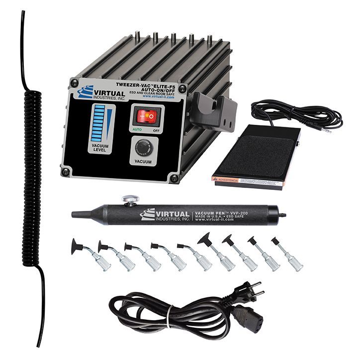 картинка VIRTUAL TV-1500A-ELITE-FS-220 (ESD, 220В). Вакуумный пинцет с комплектом игл-насадок Buna-N являющийся официальным дистрибьютором в России 
