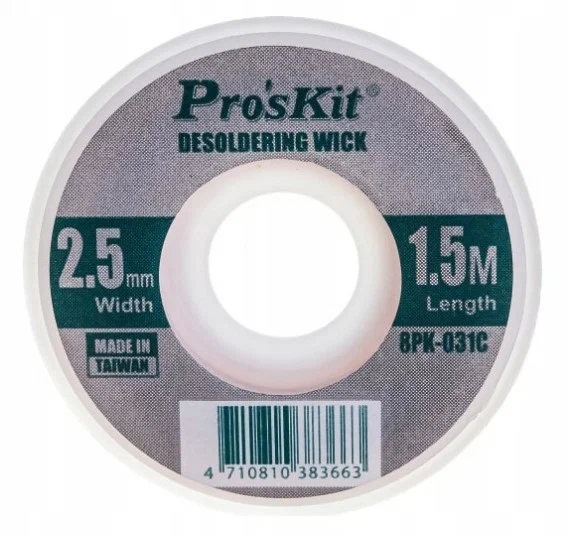 картинка ProsKit 8PK-031C. Оплетка для удаления припоя (2.5 мм) являющийся официальным дистрибьютором в России 