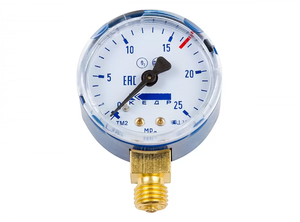 картинка КЕДР ТМ2 Кислород. Манометр (0-25 МПа, кл.2,5, М12Х1,5) О2-У являющийся официальным дистрибьютором в России 