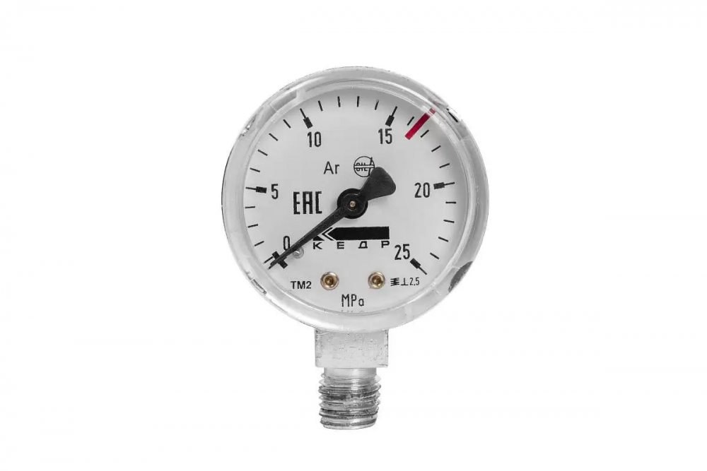 картинка КЕДР ТМ2 Аргон. Манометр (0-25 МПа, кл.2,5, М12Х1,5) Ar-У являющийся официальным дистрибьютором в России 